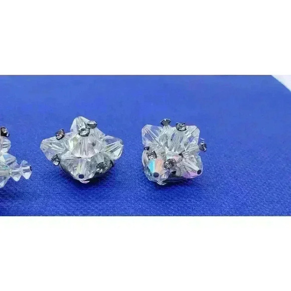 Vintage Brooch Earrings AB Prism Clear Faceted & Rhinestone Head Pins 50s Glam - Picture 6 of 9